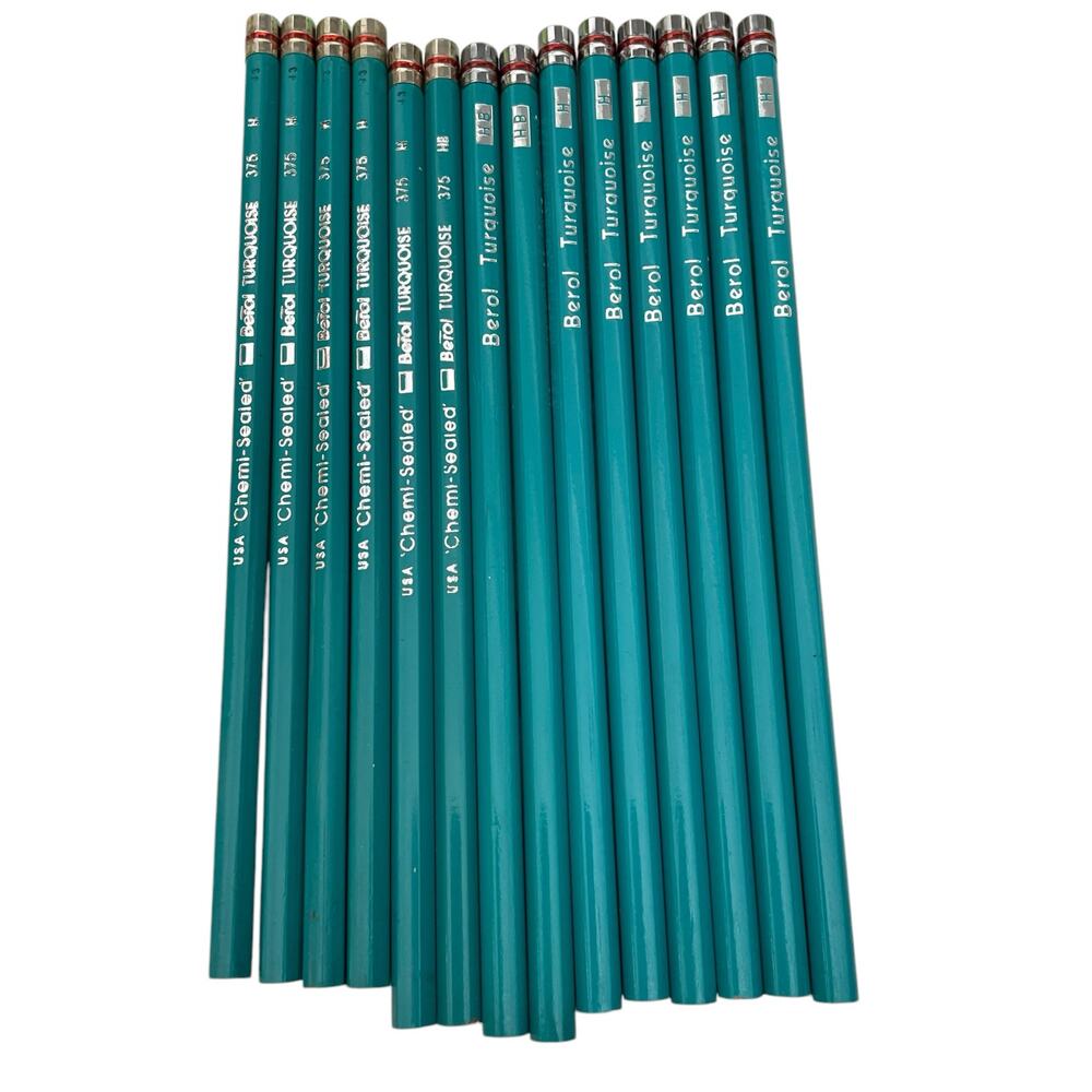 Berol Turquoise Pencil Mixed Lot of 14; 5 H; 2 HB; 6 Chemi-Sealed 375 H & 1 HB
